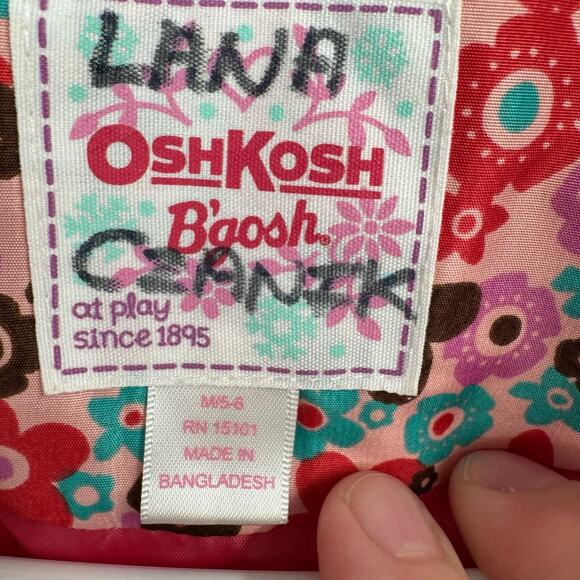 Osh‎ Kosh b'Gosh Floral Hooded Ruffled Puffer Jacket Girl's M 6/8 Pink - Picture 10 of 13